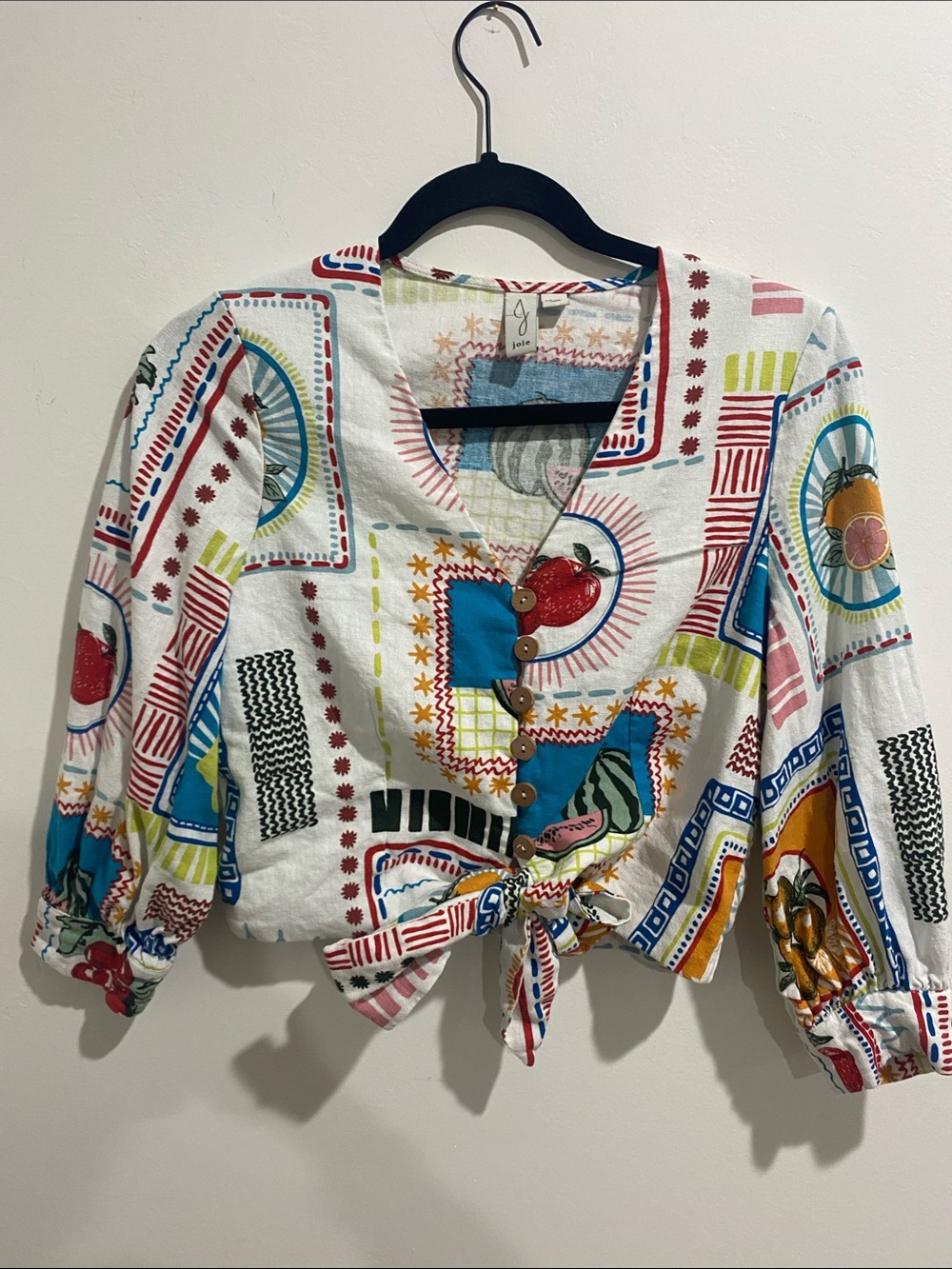 Joie Multicolor Tie-Front Printed Crop Blouse